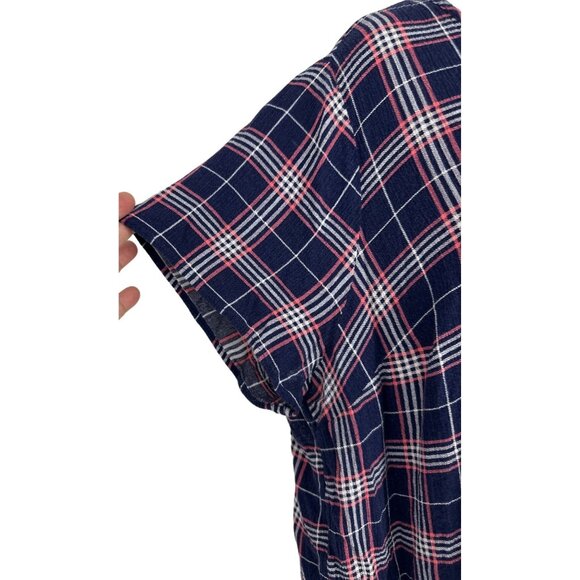 Torrid Blue Pink Plaid Short Sleeve V-Neck Button Back Blouse Shirt Size 2X - Picture 3 of 8